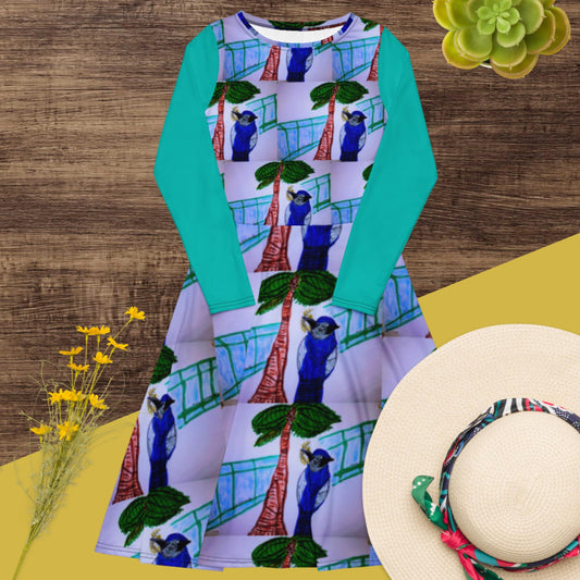 All-over print long sleeve midi dress