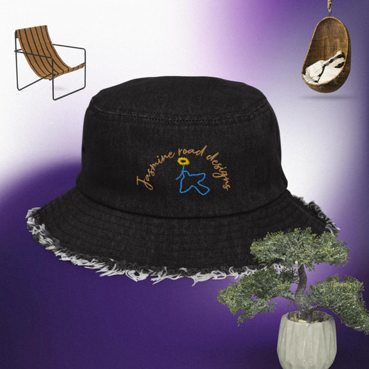 Distressed denim bucket hat